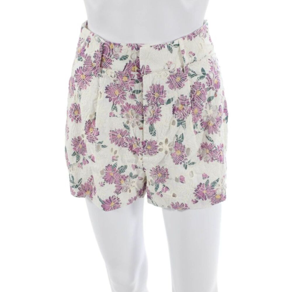 Designer Unisex White Floral 100% Cotton Shorts Spring Size XS
